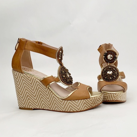 Vince Camuto Shoes - Vince Camuto VC-TORTA Tan Peep Toe Wedges - 7M/37